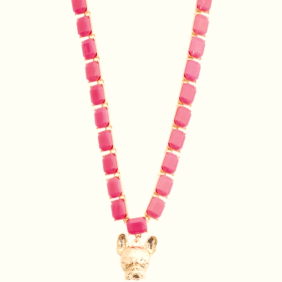 BETSEY JOHNSON Pink Crystal Frenchie Tennis Necklace - Picture 3 of 5